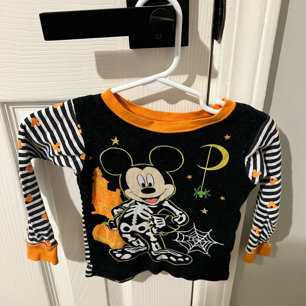 Disney  - Mickey Mouse Halloween Long Sleeve Shirt - Black, Orange, White - 18m